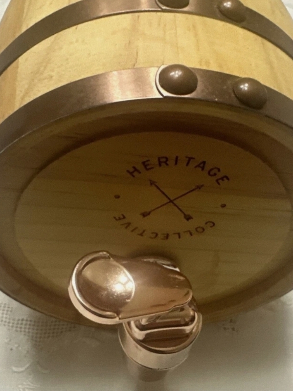 Heritage Collective Wooden Barrel Dispenser with Rose Gold Spout